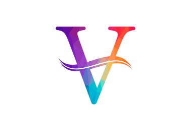 Düşük Poli ve V harfli logo tasarımı, Vektör illüstrasyonu