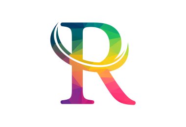 Düşük Poli ve İlk R harfi logo tasarım şablonu, Vektör illüstrasyonu