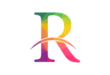 Düşük Poli ve İlk R harfi logo tasarım şablonu, Vektör illüstrasyonu