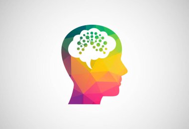 Low Poly ve Creative Human Mind Brain Technology logo tasarımı, Vektör tasarım konsepti