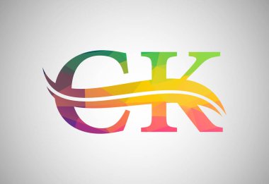 Düşük Poli ve Alfabe ilk CK harfi logo tasarımı, Vektör tasarım şablonu