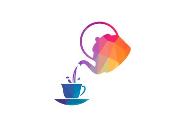 Low Poly ve Tea Kettle logo tasarımı, Vektör tasarım şablonu