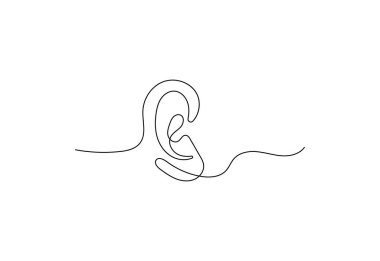 Beyaz arkaplanlı, sürekli insan kulağı çizimi, Vektör illüstrasyonu