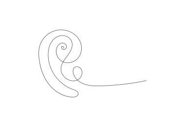 Beyaz arkaplanlı, sürekli insan kulağı çizimi, Vektör illüstrasyonu