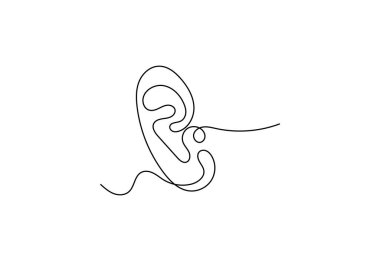 Beyaz arkaplanlı, sürekli insan kulağı çizimi, Vektör illüstrasyonu