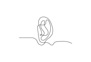 Beyaz arkaplanlı, sürekli insan kulağı çizimi, Vektör illüstrasyonu