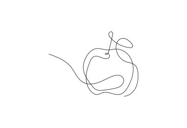 Art Apple tasarımı devam ediyor. Meyve kavramı sürekli çizgi sanatı, Vektör illüstrasyonu