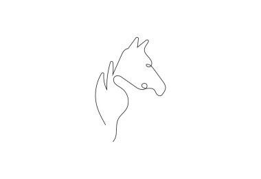 Horse Head aralıksız çizim tasarımı yapıyor. Güzel at minimalist siyah çizgisel çizimi beyaz arka planda izole edilmiş. Vektör illüstrasyonu