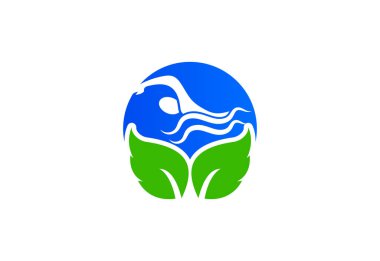 Yüzme ve Yeşil Yaprak Doğa logosu tasarımı, Vektör illüstrasyonu