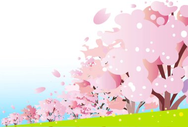 Nehir boyunca ağaçlarla kaplı bir patika. Çiçekler açan kiraz çiçekleriyle birlikte..