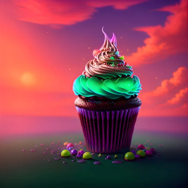 Espumante Brilhante Cupcake Ilustração — Fotografia de Stock