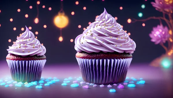 Glinsterende Gloeiende Cupcake Illustratie — Stockfoto