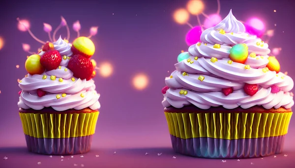 Sparkling Glowing Cupcake Illustration
