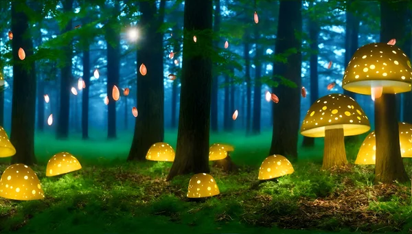 Ormanda Sihirli Parlayan Mantarlar — Stok fotoğraf