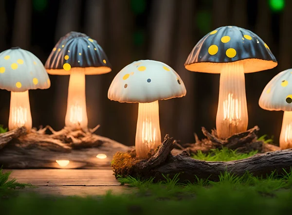 Champignons Lumineux Magiques Dans Forêt — Photo