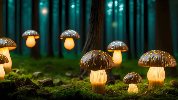 Magiczne Świecące Grzyby Lesie — Zdjęcie stockowe
