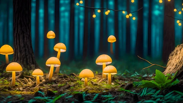 Ciuperci Magice Strălucitoare Pădure — Fotografie, imagine de stoc