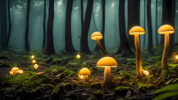 Magical Glowing Mushrooms Forest — Stock Photo, Image
