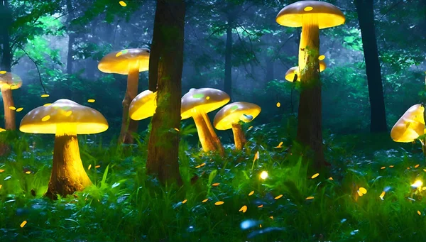Magical Glowing Mushrooms Forest — Stock Photo, Image
