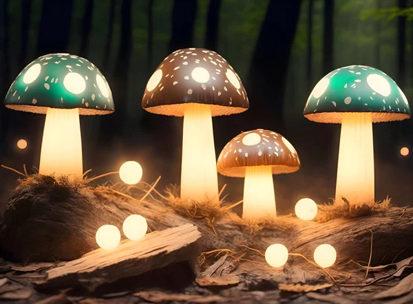Champignons Lumineux Magiques Dans Forêt Images De Stock Libres De Droits