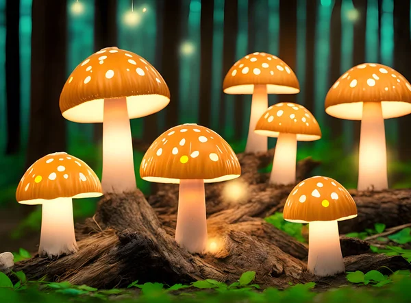Champignons Lumineux Magiques Dans Forêt Image En Vente