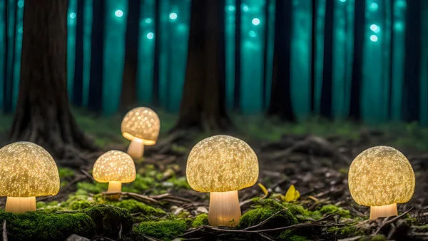 Champignons Lumineux Magiques Dans Forêt Photos De Stock Libres De Droits