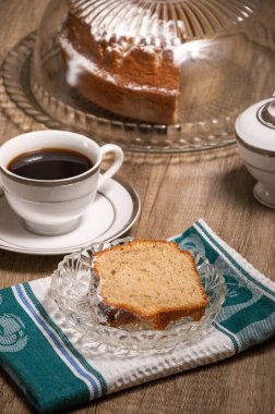 Homemade pound cake and cup of coffee