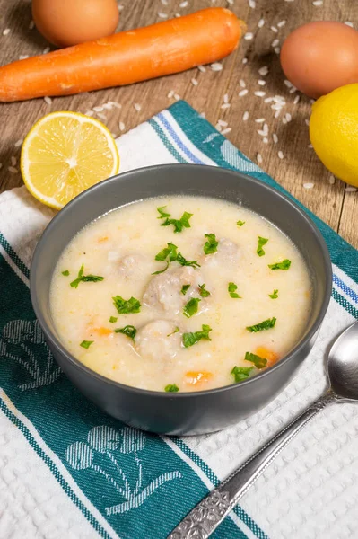 hearty Greek Meatball Soup Giouvarlakia , Youvarlakia in Egg lemon sauce