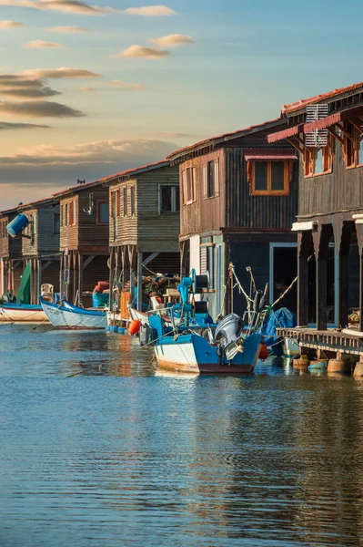 Rybářské Boudy Domky Řeky Axios Delta — Stock fotografie