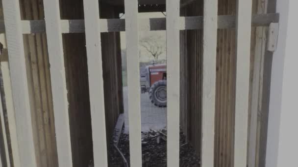Traktörün Tarafı Ahşap Çitin Içinden Gözetliyor — Stok video