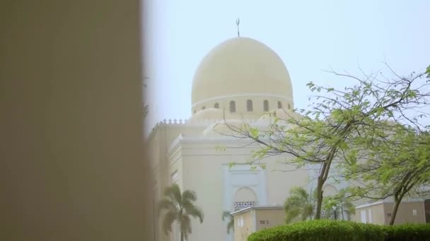 カイロエジプトのドームとグリーンパークとモスクの美しい景色の中間ショットとパンニングムーブメントで1日 — ストック動画