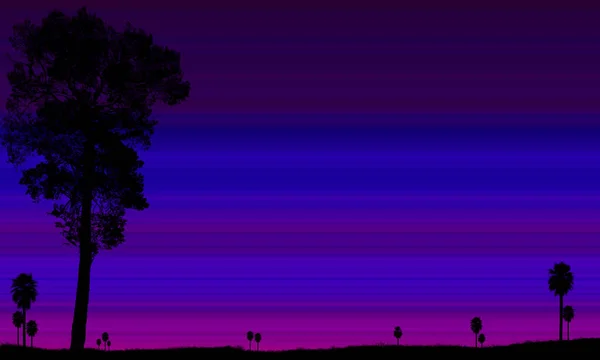 Platteland Landschap Een Lawaaierige Textuur Achtergrond Palmbomen Blauw Paarse Hemel — Stockfoto
