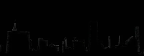 Stadsbilden Modern Stad Svart Bakgrund Scenens Nattlandskap — Stockfoto