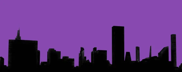 城市天际线轮廓孤立在紫色背景的城市景观夜景中 — 图库照片