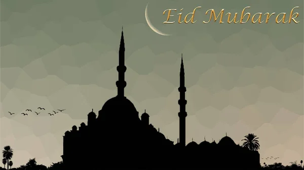 Eid Mubarak Tło Meczetu Sylwetka Półksiężyc — Zdjęcie stockowe
