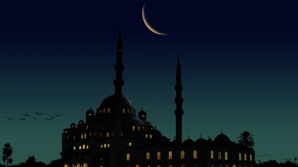 Εικονογράφηση Τζαμιού Νύχτα Φεγγάρι Στον Ουρανό — Φωτογραφία Αρχείου