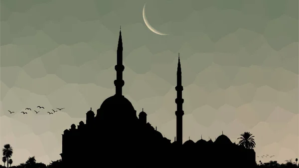 Silhouette Mosque Crescent Moon Flat Illustration Abstract Background — Stock Photo, Image