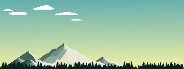 Mountains Landskab Vector Vandrette Bjerge Træer Himmel Skyer Illustration Panoramaudsigt – Stock-vektor