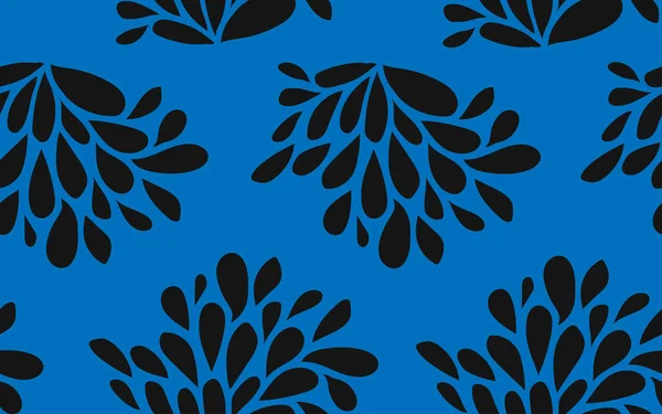 Kusursuz vektör desenli soyut çiçek deseni mavi arkaplanda parmak izleri, kumaş, tekstil ürünleri, giysiler için yapraklar.