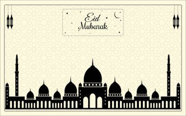 Cami İslami Vektör İllüstrasyonu Kurban Bayramı Siyah ve Beyaz Mübarek