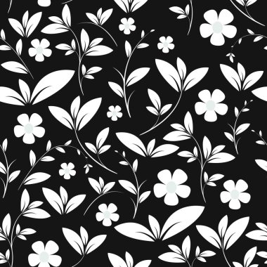 Bitkiler papatya çiçeği vektörü kusursuz desen açık yeşil yapraklar, eko, doğal, retro desen sanat dekoru çiçek süsü koyu arkaplan tasarımı