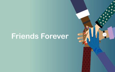 Mutlu arkadaşlık günleri arkadaşlar. Geçmiş hediye kartı tasarım vektörü illüstrasyonunu sonsuza dek kaplayın.