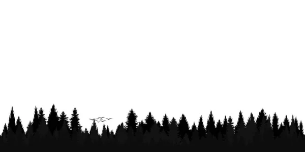 Силуэт Пейзаж Джунгли Леса Небо Фон Черный Белый Осенью Горизонтальный — стоковый вектор
