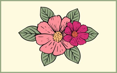 Klasik renkli çiçek klibi dekoratif süslemeli çiçek vektörü sanat tasarımı eski tarz