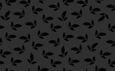 Siyah temalı çiçek yaprakları pürüzsüz desen minimalist dekoratif retro stil tahta doku kumaş kağıt baskı siyah arkaplan kağıdı