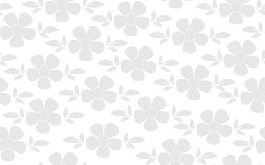 Kusursuz desensiz gri temalı, soyut ağaç perteks deseni papatya çiçeği tekstil desenli süslemeli kağıt baskı beyaz arka plan kağıdı.