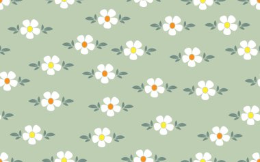 Çiçeksiz desenli yaz modası, yaratıcı papatya çiçeği antika, eski tarz vektör dokusu arka plan duvar kağıdı beyaz, canlı, kumaş rengi, kağıt baskı arkaplanı.