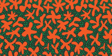 El çizimi soyut şekiller kusursuz yaz trendi turuncu yeşil renk naif sanat tarzı vintage vektör kalın doku kumaş kağıt baskı arka plan