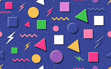 90 'ların modaya uygun soyut şekilli tanecikleri kusursuz eski model, yaratıcı siyah mikrop dokusu modaya uygun dekoratif süsleme vektör tasarım ambalajı duvar kağıdı baskı kumaşı