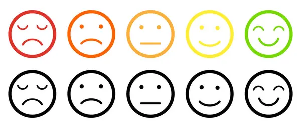 Emoji geribildirim simgesi. Mutlu nötr üzgün emoji duyguları müşteri memnuniyetini simgeler. Gülümseyin.